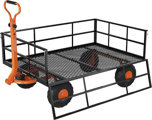 Garvee Steel Garden Cart, 1200 LBS Capacity Utility Outdoor Wagon, Heavy Duty Mesh Garden Wagon with Removable Sides, 2-in-1 Handle, 13" Tires for Yard, Lawn, Garden