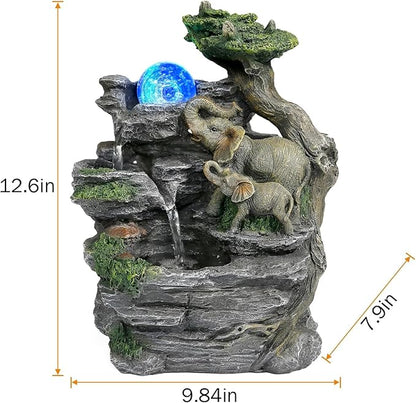 BEAMNOVA Tabletop Fountain, Indoor Water Feature with Elephant Sculpture & Spinning Ball, Feng Shui Relaxation Fountain for Home Office Desk Decor, Soothing Water Sounds, Quiet Pump