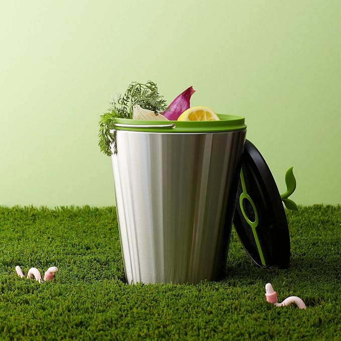 Chef'n EcoCrock Countertop Compost Bin, 3.3 Liter, Steel Gray