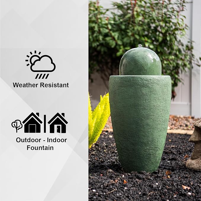 XBrand 25.98" Modern Sphere Water Fountain with LED Light – Indoor Outdoor Stone Texture Floor Fountain, Zen Bubbling Ball Water Feature for Garden Patio Porch