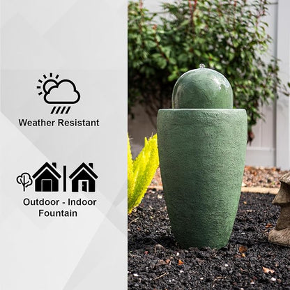 XBrand 25.98" Modern Sphere Water Fountain with LED Light – Indoor Outdoor Stone Texture Floor Fountain, Zen Bubbling Ball Water Feature for Garden Patio Porch
