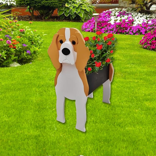 Beagle Dog Planter Pots, 9.84 x 8.79 x 17 Inches | Large Dog Flower Pot, Cute Animal Shaped Plant Pot, Gifts for Women & Pet Lovers, Indoor Outdoor Garden Home Office Decor