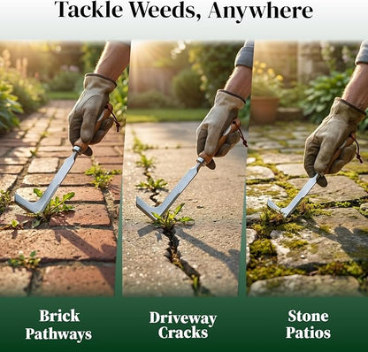 2 Pack Crack Weeder Tool with Bonus Root Hook, Lightweight Manual Weeding Tool for Sidewalk Cracks, Patio, Driveway & Pavers, Ergonomic Weed Remover for Grass, Moss & Small Weeds
