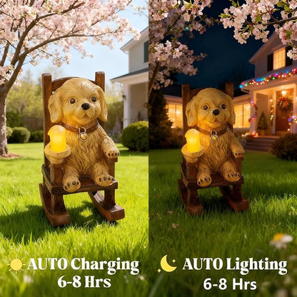Solar Dog Garden Statue - Outdoor Dog Decor with Solar Lantern, Resin Solar Garden Statue Waterproof for Patio Porch Yard and Lawn - Dogs Figurines Gifts for Mom Grandma Women Dogs Lovers Housewarming