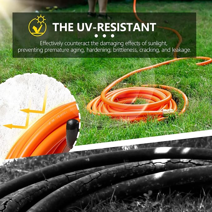 Garden Hose 100ft x 5/8", Custom Length, -40°F to 150°F, All-weather, NO Kink, Flexible, 600 Burst PSI, Leakproof Water Hose with Additional Customizable Solid GHT Fittings