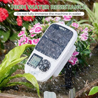 HIRALIY Solar Drip Irrigation System with Timer, Automatic Plant Watering Kit with USB Backup, 12 Drip Emitter Stakes, 40FT Tubing, Water Shortage Alarm for Potted Plants, Patio & Indoor Use