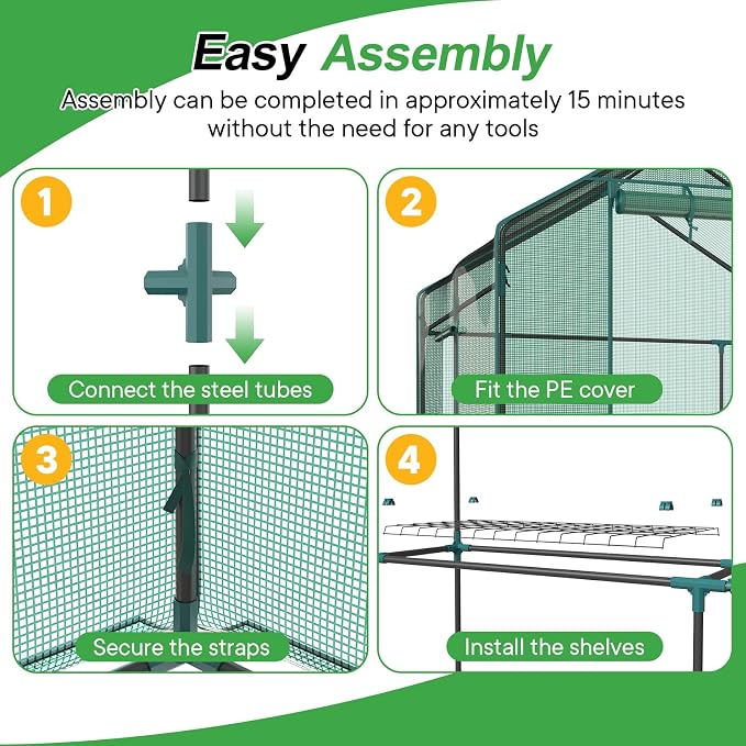 NEWBULIG Outdoor Greenhouse, Walk-in Greenhouse with 2 Tier 8 Plant Shelves, 56"x56"x77" Durable PVC Cover, Portable Greenhouses for Outdoor Garden, Patio, Porch, Backyard Green Houses, Green