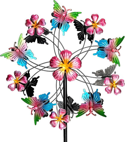 38" Double Blade Butterfly Wind Spinners Outdoor, Colorful Butterflies Kinetic Outdoor Decor for Patio, Lawn & Garden Decor