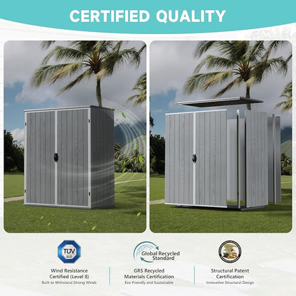 Greesum 5X3FT Plastic Storage Shed with Floor, Resin Outdoor Storaged Shed with Lockable Door, Easy Assembly All-Weather Tool Sheds for Yard, Patio, Garden, Light Gray (4.7×2.5FT)