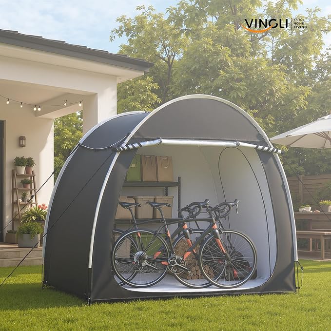 VINGLI Bike Storage Shed Tent for 4-5 Bikes, Outdoor Portable Bicycle Storage Shed with Carry Bag, Waterproof Bike Tent for Motorcycle, Garden Tools, Lawn Mower, Black