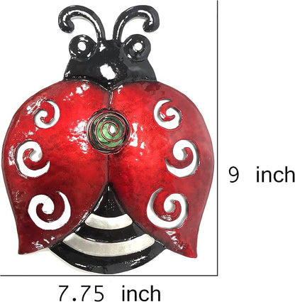 Metal Ladybugs Wall Art Decor, Large Ladybugs Wall Sculpture, Garden Decor | BVLFOOK; Hanging for Outdoor; Garden décor; Yard décor; Lawn Patio; 9.5 * 7 Inch, 3 Pack; Gift for Family