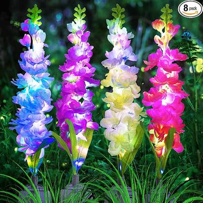 MRHEPHAESTUS Solar Garden Lights, Solar Delphinium Flowers Lights 8 Pack 160 LEDs, Waterproof Outdoor Light Two Lighting Modes for Wedding Party Garden Yard Patio Lawn Decor and Gift for Mother