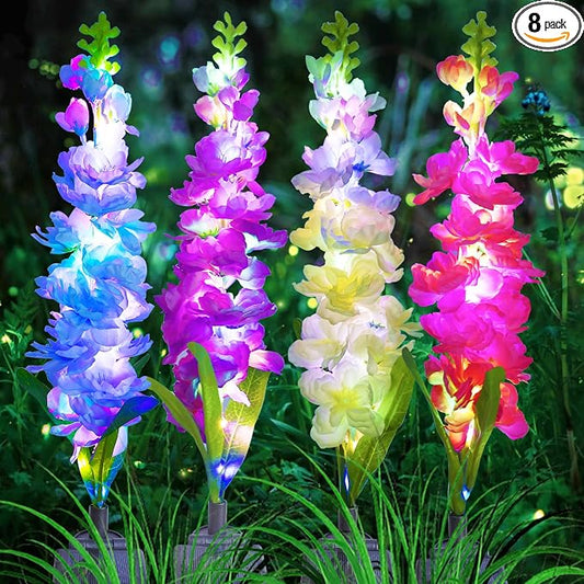 MRHEPHAESTUS Solar Garden Lights, Solar Delphinium Flowers Lights 8 Pack 160 LEDs, Waterproof Outdoor Light Two Lighting Modes for Wedding Party Garden Yard Patio Lawn Decor and Gift for Mother