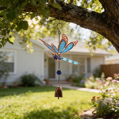 Dragonfly Wind Chimes, Garden Glass Bell Glow Wind Chimes for Home, Party, Festival Decor, Garden Decoration Indoor/Outdoor,Lifelike Dragonfly Deep Tone Style
