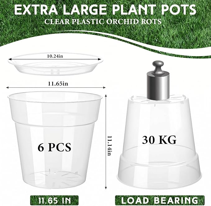 Baderke 6 Pack Clear Nursery Pot Plastic Nursery Pot Large Plant with Drainage Holes for Root Health Indoor Outdoor (11.65 Inch)