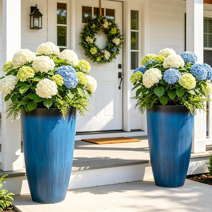 Autodaya 23.8" Tall Planters Set of 2, Large Plastic Plant Pots with Artistic Floating Cobalt Blue Glaze, UV-Resistant Lightweight PP Flower Pots for Outdoor Indoor Plants, Garden, Patio, Deck, Porch | Artistic Floating Cobalt Blue Glaze, Lightweight U...