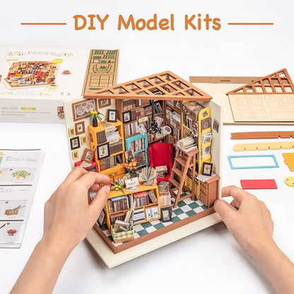 ROBOTIME DIY Miniature House Kit Miniature Dollhouse Kit Tiny House Kit for Adults Library House Kits Best Birthday Gifts for Teens(Sam's Study)