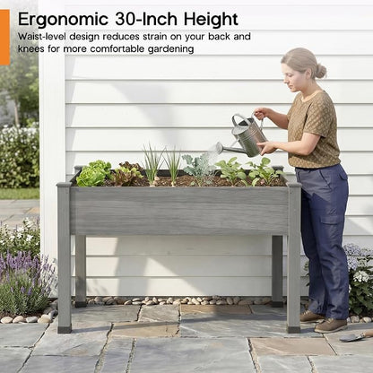 SPECRAFT 48 x 24 x 30 Inches Raised Garden Bed with Legs, 5 Cu Ft Wooden Planter Box with Drainage Holes & Liner, Outdoor Raised Garden Beds for Patio Backyard Gardening, Gray