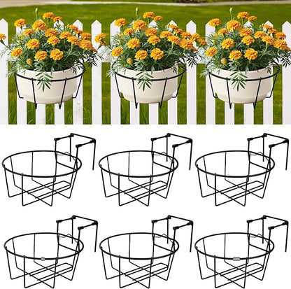 Adjustable Hanging Railing Planter, 6 Pack Fit 1.5 to 4.5 Inches Railing, Weather-Resistant Metal Balcony Rail Planters, Work for Outdoor Fence Deck Garden Patio Halloween Christmas Decor