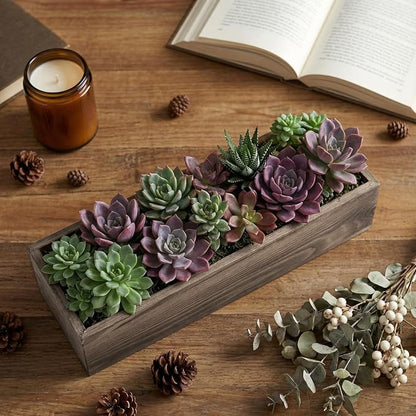 Dandat 10 Set Wood Boxes for Centerpieces 12x4 Inch Rectangle Wooden Planter Box Rustic Wooden Planters with Removable Plastic Liner Floral Foam Blocks for Christmas Wedding Home Garden Decor(Brown)