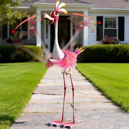 Natelf Outdoor Summer Flamingo Metal Garden Yard Art 25in | Weatherproof, Rustproof, Large Outdoor Garden Statue, Spring-loaded, For Women Mom Grandma
