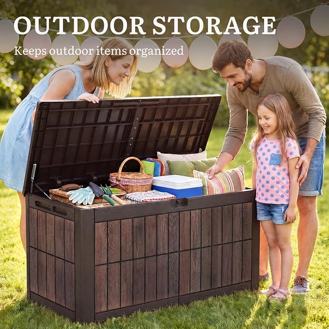 YITAHOME 134 Gallon Large Deck Box | Waterproof Resin Outdoor Storage Box with Lock, Doubles as Bench Seating for Patio Furniture Cushion, Garden Tools &Pool