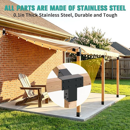 15° Wall Pergola Kits - Stainless Steel 15 Degrees Wall Mounts for 4x4 Posts(Actual 3.5" X 3.5"), Angled Pergola Construction Bracket Kit(a 4-Way,1 wall-Bracket,1 Post-Base)
