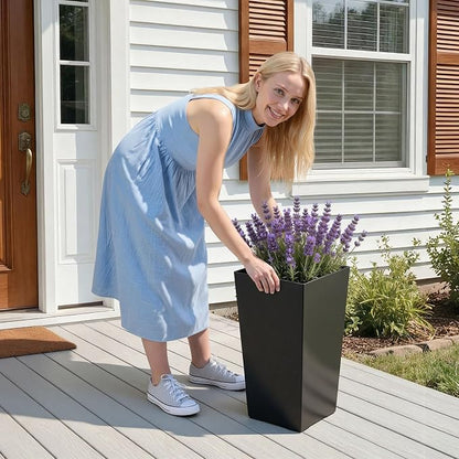 VEVOR Set of 2 Tall Planters for Outdoor Plants 22 inch, Black Tall Planter for Indoor Plants, Modern Planters for Front Porch Patio Balcony, Plant Container Flower Pots
