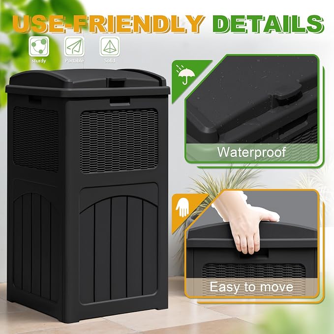 Greesum 2 Pack 33 Package Delivery Box for Outside, Waterproof Resin Garbage Bin with Lid for Hideaway, Deck, Patio, Black