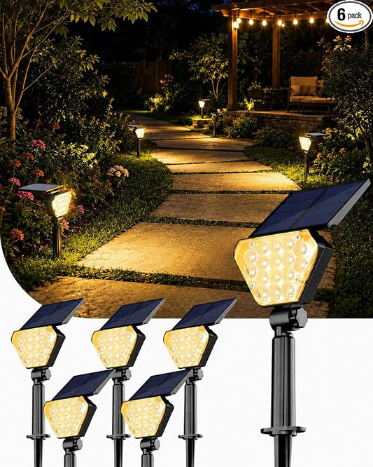 T-SUN Solar Lights Outdoor Waterproof IP65, 6Pack LED Solar Spot Lights Color Changing IP65 Waterproof Smart Auto On/Off for Outside Landscape Garden Yard Lawn Pathway Patio Driveway