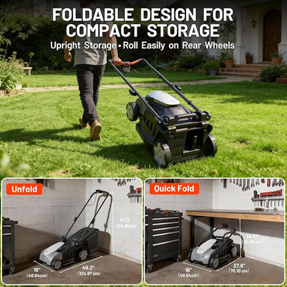 Litheli 40V Battery Lawn Mower 16″, Cordless Electric Mower with Brushless Motor, 6 Cutting Positions, 50L Grass Box, 2×5.0Ah Batteries & Charger for Medium Yards