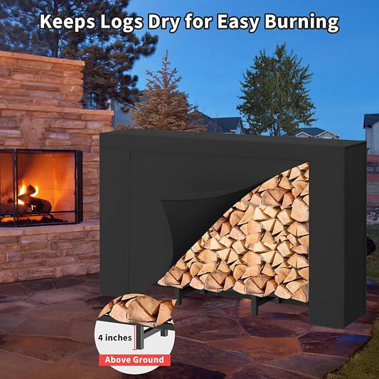 DIAMONDFORGE 4ft Firewood Rack Outdoor with Cover, Heavy Duty Fire Wood Stand, Metal Firewood Rack Indoor, Firewood Holder Storage, Log Wood Pile Racks Stand for Patio, Garden, Backyard, Matte Black