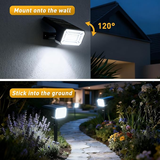 800 Lumens Solar Spot Lights Outdoor, 8 Pack Solar Landscape Lights with 100 LEDs Each, 4 Lighting Modes, IP65 Waterproof, 2-in-1 Solar Spotlights for Yard Garden Pathway Driveway(Cool White)