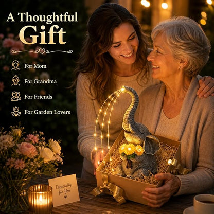 mocosa Solar Garden Statues Elephant and LED Lights Birthday Gifts for Women Mom Grandma Solar Outdoor Cat Decor for Outside,Outdoor Solar Lights for Yard, Garden and Patio, Unique Gift for Women