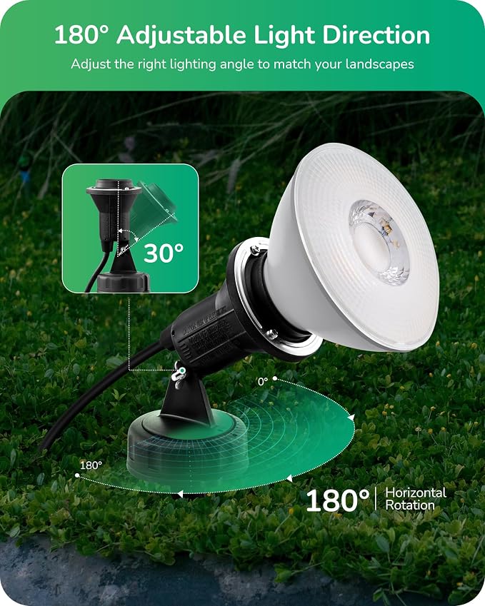 EDISHINE 120V Spotlights Outdoor, Plug in LED Flood Lights, Waterproof Landscape Lights Socket, 6FT Cord, E26 Base, Max150W PAR38 Bulb (Not Included), 180° Adjustable Head, UL Listed, 2Pack