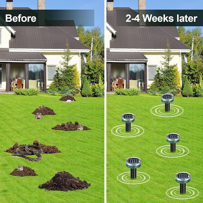 8 Pack Mole Repellent Solar Powered Snake Repellent Ultrasonic, Gopher Repeller Sonic Mole Deterrent Spikes, Snake Gopher Vole Repellent Outdoor for Lawn Garden & Yard-Green