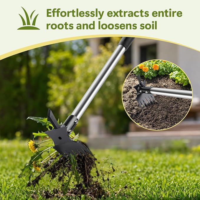 2 in 1 Crack Weeder and Weed Puller Tool with Long Handle - 57" Hand Weed Rake & Crevice Weeding Tool, Manual Weeding Remover Uprooting Garden Tools for Lawn, Yard, Patio and Paver, Sidewalk Cracks