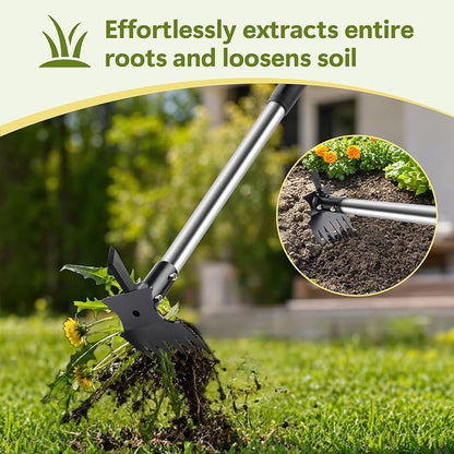 2 in 1 Crack Weeder and Weed Puller Tool with Long Handle - 57" Hand Weed Rake & Crevice Weeding Tool, Manual Weeding Remover Uprooting Garden Tools for Lawn, Yard, Patio and Paver, Sidewalk Cracks