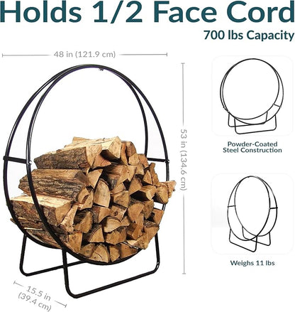 Sunnydaze 48-Inch Outdoor Firewood Rack Hoop - Indoor Round Tubular Steel Fireplace Wood Holder - 700-lb Capacity