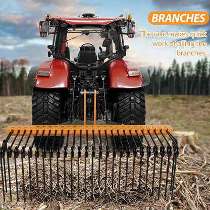 Garvee 72 Inch 3 Point Tractor Rake, Pine Straw Needle Rake | Steel Spring Landscape Rakes Durable Powder Coated Fit for Cat0,Cat1,Cat3 Tractors, Orange