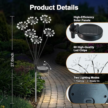 Solar Garden Lights Outdoor, 2 Pack New Upgraded Solar Swaying Starburst Light, Waterproof Fireworks Solar Lights, Yard Patio Pathway Decoration, White
