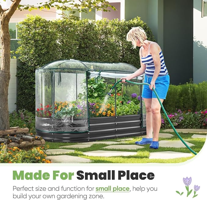KING BIRD Raised Garden Bed with Cover Galvanized Oval Planter Garden Box Outdoor for Gardening, Vegetables, Flowers, Clear
