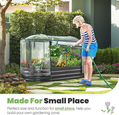 KING BIRD Raised Garden Bed with Cover Galvanized Oval Planter Garden Box Outdoor for Gardening, Vegetables, Flowers, Clear