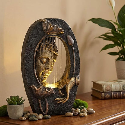 TERESA'S COLLECTIONS Water Fountain Indoor with LED Light and Pump for Garden Decor,Floor Buddha Statue Resin with Waterfalls,Tall Zen Garden Statues for Yard Decor Housewarming Gifts for Mom 13"
