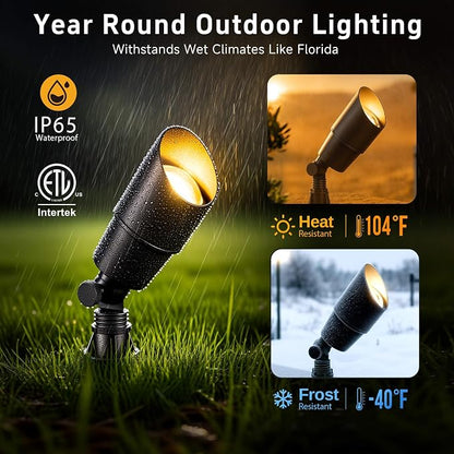 Gardenreet LED Spot Light Outdoor - Die-Cast Brass 12V Uplighting Waterproof, Low Voltage Landscape Lights Metal, Black for Fence Fountain with Warm White MR16 Replaceable Bulbs (12 Pack)