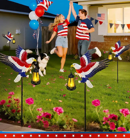Solar Lights Outdoor Waterproof Eagle Garden Decor,2 Packs 29.9in Metal Eagle with Solar Lights,250th Anniversary America Eagle Patriotic Decorations,Decorative Garden Stakes for Yard Art Patio Porch