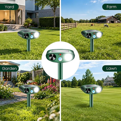 2026 Upgraded Solar Ultrasonic Animal Repeller Outdoor, Sonic Fortress Pro Deer Repellent with Motion, Waterproof,Cat Deterrent for Garden Yard, Squirrel Raccoon Skunk Rabbit Dog Bird (Green, 4-Pack)