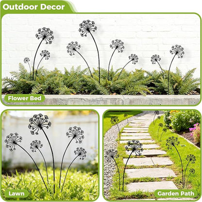 KODIBO 5-Pack Metal Garden Stakes, Black Dandelion Outdoor Yard Art Decor | Outdoor-Resistant Metal, Black Dandelion Silhouette, Matte Powder-Coated, Modern Minimalist Garden Accents for Lawn Patio