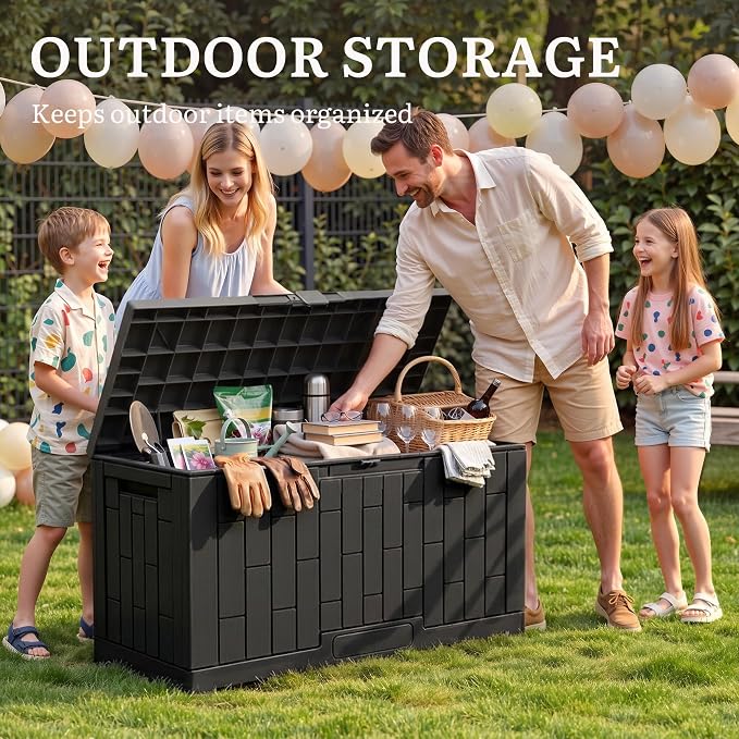 YITAHOME 60 Gallon Outdoor Storage Box | Waterproof Resin Deck Box with Slide-Locking Lid, Patio Storage Bin and Bench Seat for Patio Furniture, Garden Tools and Pool