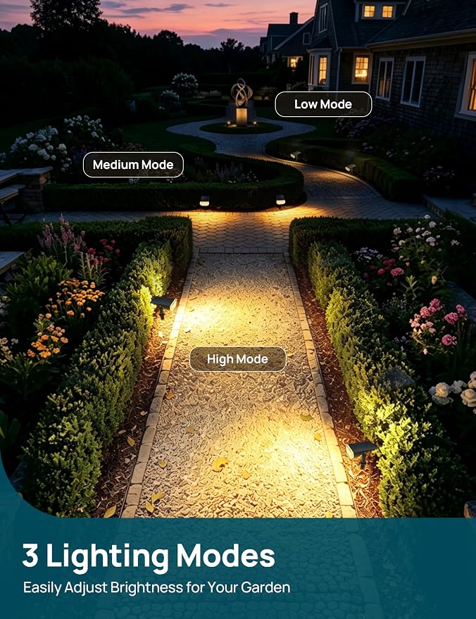 Linkind Solar Lights Outdoor Waterproof IP65, StarRay Dusk-to-Dawn Outdoor Solar Lights, 3 Lighting Modes Solar Spot Lights Outdoor for Garden, Yard, Landscape (Warm White, 4 Pack)